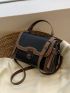 Twist Lock Square Bag Two Tone PU For Daily Life