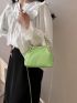 Kiss Lock Satchel Bag Faux Pearl Beaded Chain Green PU Fashionable