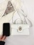 Mini Square Bag Twist Lock PU White For Daily Life
