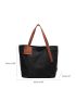 Patch Detail Shoulder Tote Bag Large Capacity Polyester For Daily Life