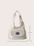 Letter Patch Detail Shoulder Tote Bag Pocket Front Casual For Daily Life