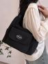 Letter Patch Detail Shoulder Tote Bag Casual For Daily Life