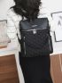 Quilted Classic Backpack Zip Front Black Preppy For School