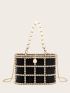 Mini Bucket Bag Rhinestone & Faux Pearl Decor Glamorous For Party