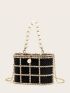 Mini Bucket Bag Rhinestone & Faux Pearl Decor Glamorous For Party