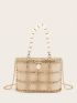 Mini Bucket Bag Rhinestone & Faux Pearl Decor Glamorous For Party