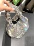 Mini Bucket Bag Rhinestone Decor Glamorous For Party, Perfect Bride Purse For Wedding, Prom & Party Events