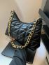 Quilted Pattern Chain Hobo Bag Black Fashion