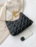 Quilted Pattern Chain Hobo Bag Black Fashion