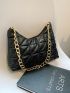 Quilted Pattern Chain Hobo Bag Black Fashion