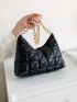 Quilted Pattern Chain Hobo Bag Black Fashion