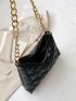 Quilted Pattern Chain Hobo Bag Black Fashion