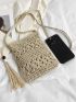 Mini Straw Bag Hollow Out Tassel Decor For Vacation