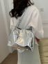 Metallic Shoulder Tote Bag Silver Funky Chain Strap