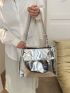 Metallic Shoulder Tote Bag Silver Funky Chain Strap