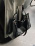 Large Shoulder Tote Bag PU Minimalist Black