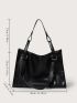 Large Shoulder Tote Bag PU Minimalist Black