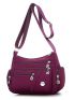 Fashion Multi-Panel Casual Shoulder Messenger Bag Fashion Nylon Crossbody Bag, Women's Solid Color Zipper Shoulder Purse With Multi Pockets