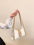 Geometric Pattern Baguette Bag Buckle Decor Beige