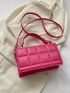 Small Flap Square Bag With Coin Purse Geometric Embossed Neon Pink