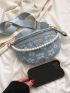 Faux Pearl Beaded Waist Bag Flower Graphic Blue Small