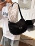 Letter Patch Decor Hobo Bag Medium Black