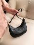 Crocodile Embossed Hobo Bag Minimalist Black