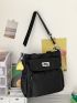 Letter Patch Black Shopper Bag With Bag Charm