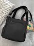 Letter Patch Black Shopper Bag With Bag Charm