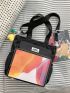 Letter Patch Black Shopper Bag With Bag Charm