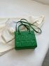 Quilted Square Bag Double Handle Small Green