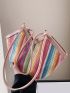 Color Block Straw Bag Contrast Binding Vacation For Summer