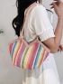 Color Block Straw Bag Contrast Binding Vacation For Summer