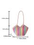 Color Block Straw Bag Contrast Binding Vacation For Summer