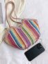 Color Block Straw Bag Contrast Binding Vacation For Summer