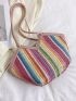 Color Block Straw Bag Contrast Binding Vacation For Summer