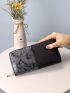 Zipper Around Long Wallet Vintage Dragonfly & Floral Embossed PU For Daily Life