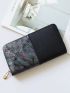 Zipper Around Long Wallet Vintage Dragonfly & Floral Embossed PU For Daily Life