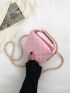 Mini Satchel Bag Fashionable Pink Argyle Quilted Chain PU For Daily Life