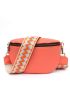 Genuine Leather Small Litchi Embossed Fanny Pack Funky Neon-orange Adjustable Strap For Daily Life