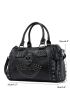 Large Capacity Tote Bag Black Skull Handbag Pu Tote Bag