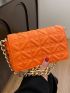 Small Square Bag Funky Neon Orange Quilted Detail Flap Chain PU For Daily Life