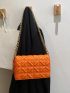 Small Square Bag Funky Neon Orange Quilted Detail Flap Chain PU For Daily Life