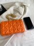 Small Square Bag Funky Neon Orange Quilted Detail Flap Chain PU For Daily Life