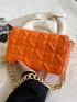 Small Square Bag Funky Neon Orange Quilted Detail Flap Chain PU For Daily Life