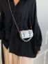 Mini Square Bag Metallic Crocodile Embossed Heart & Faux Pearl Decor Flap Chain PU Fashionable For Daily Life