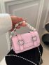 Mini Buckle Decor Square Bag Crocodile Embossed Faux Pearl Detail