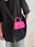Mini Square Bag Litchi Embossed Neon Pink Funky PU For Daily Life