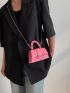 Mini Square Bag Litchi Embossed Flap Chain Top Handle PU Pink