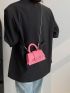 Mini Square Bag Litchi Embossed Flap Chain Top Handle PU Pink